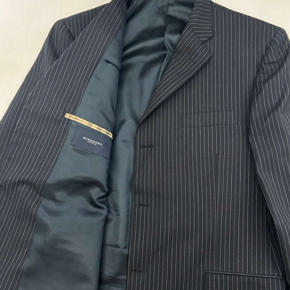 Burberry London Blazer Mens 44R Navy Blue Pinstripe Super 100s Wool Suit Jacket